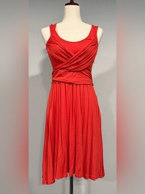Elle Orange Sleeveless Wrap Bodice Dress